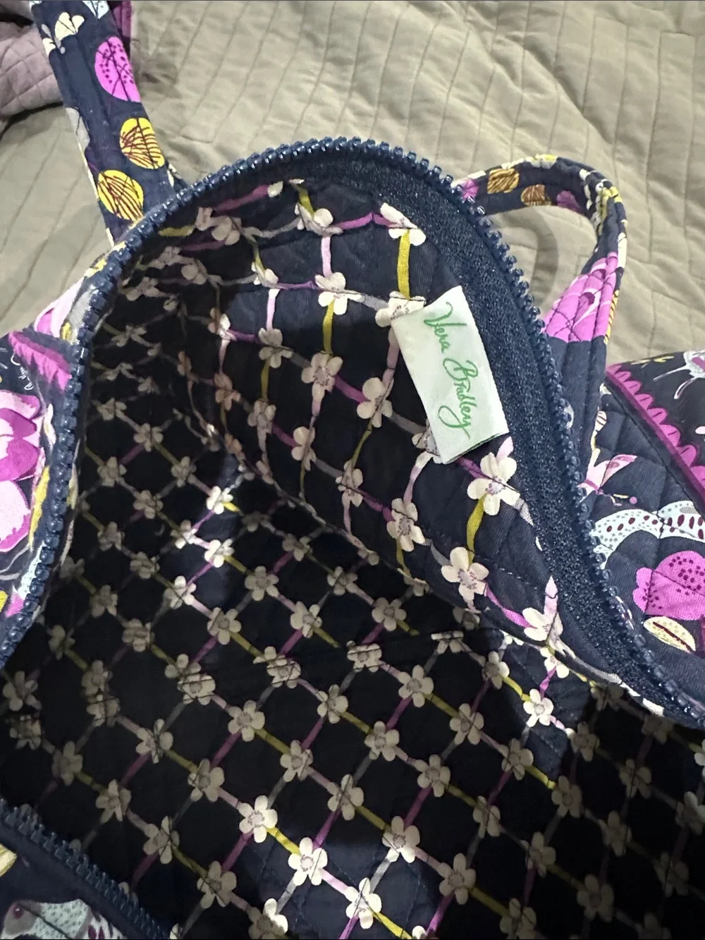 Vera Bradley small Quilted Floral Tote Bag - Navy purple